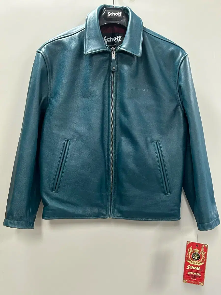 25FW Supreme x Schott Leather Racer Jacket Teal | Bunjang Global